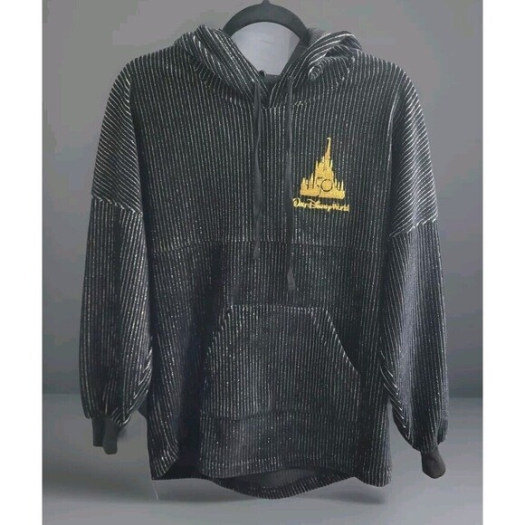 NWT Walt Disney World 50th Anniv Corduroy Pullover Hoodie Black XS Spirit Jersey - Picture 1 of 16